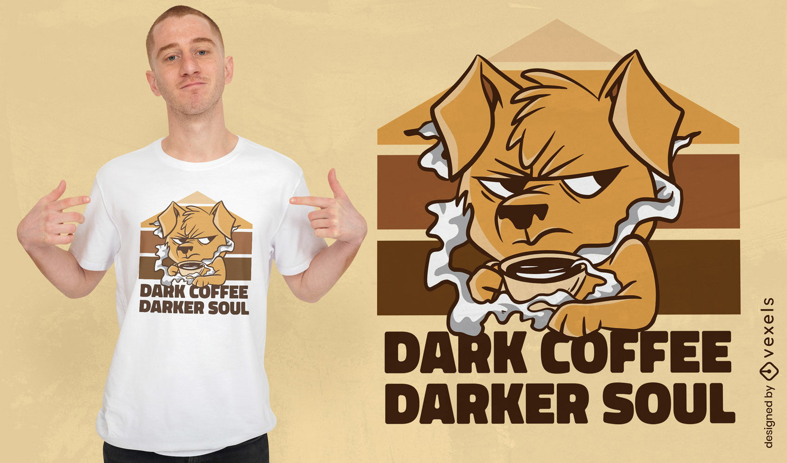 Perro con diseño de camiseta de dibujos animados de taza de café