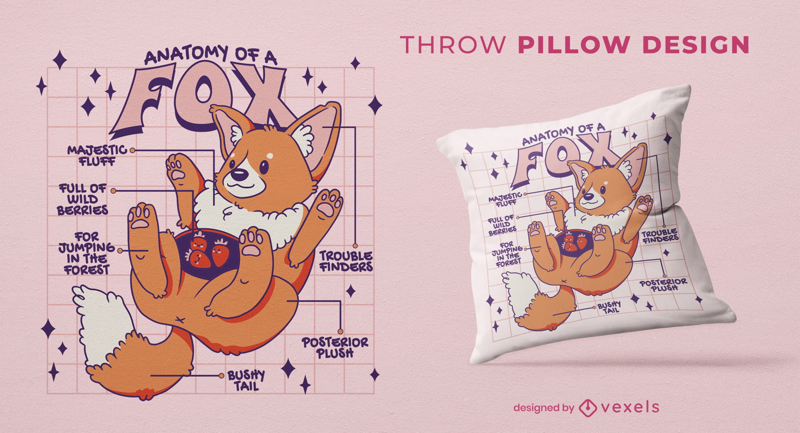 Design de travesseiro de anatomia de raposa
