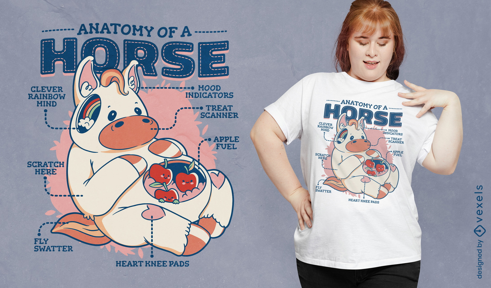 Anatomia engraçada de um design de camiseta de cavalo