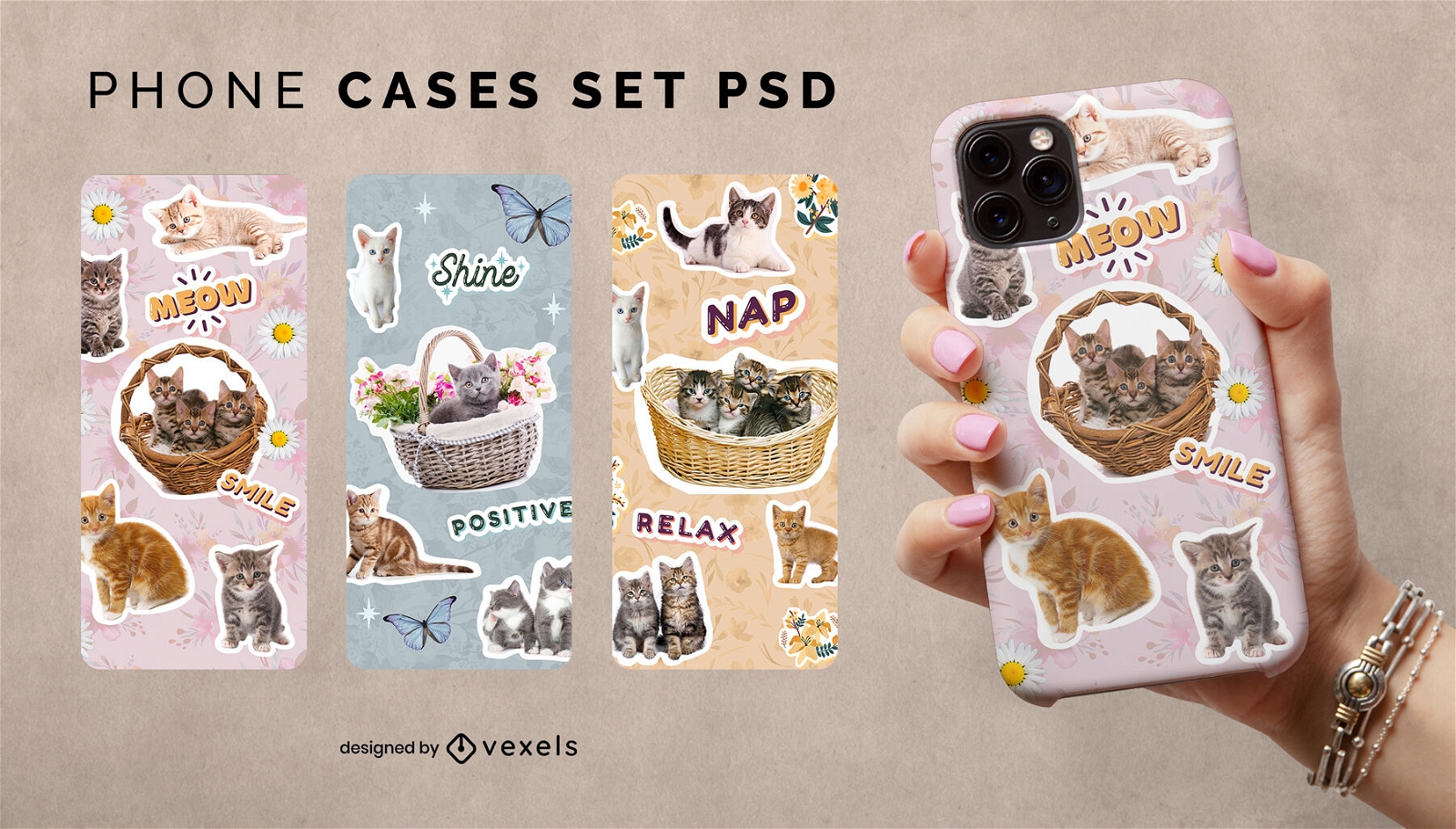Conjunto de psd de capa de telefone de adesivos de animais de gatos