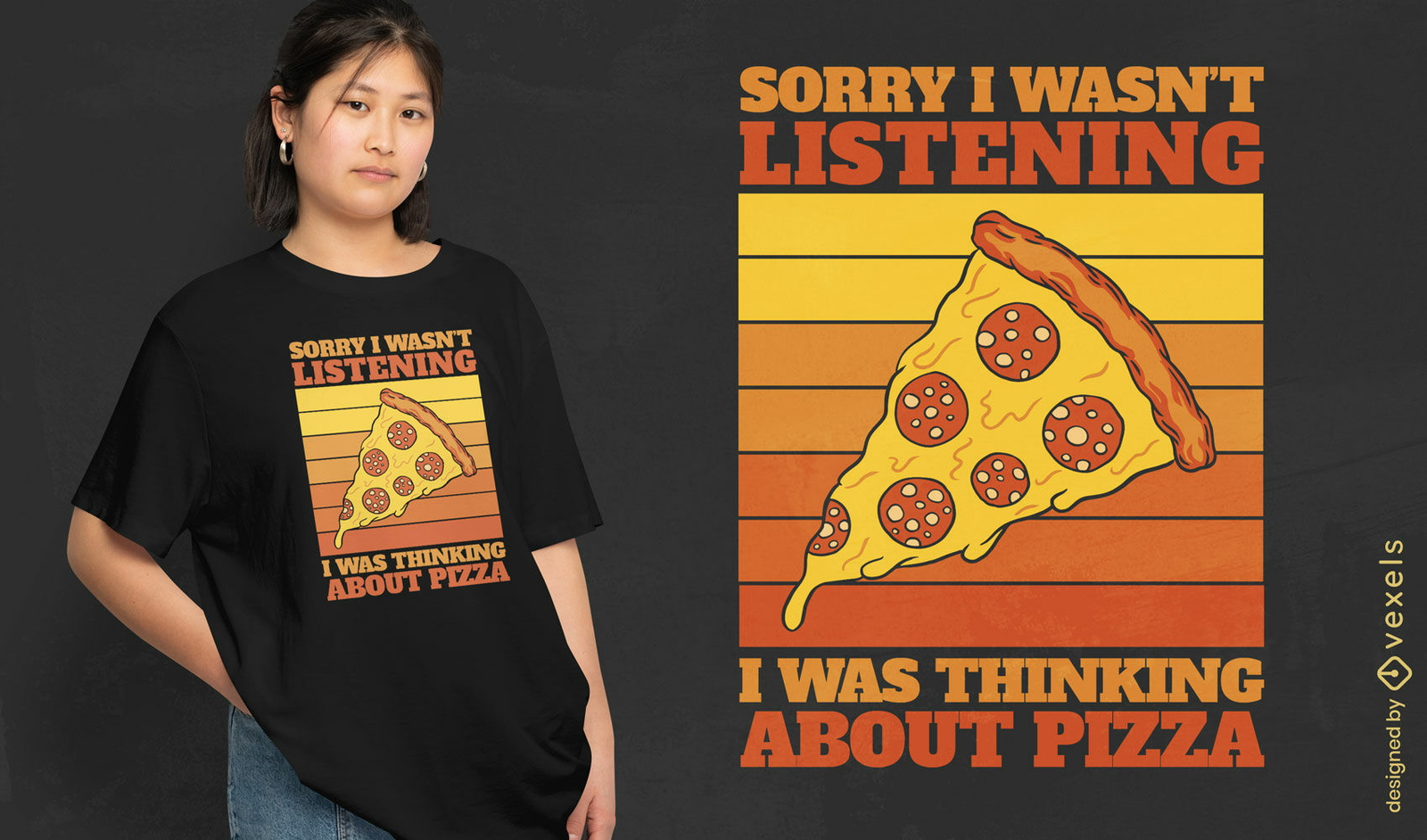 Diseño de camiseta de puesta de sol retro de rebanada de pizza