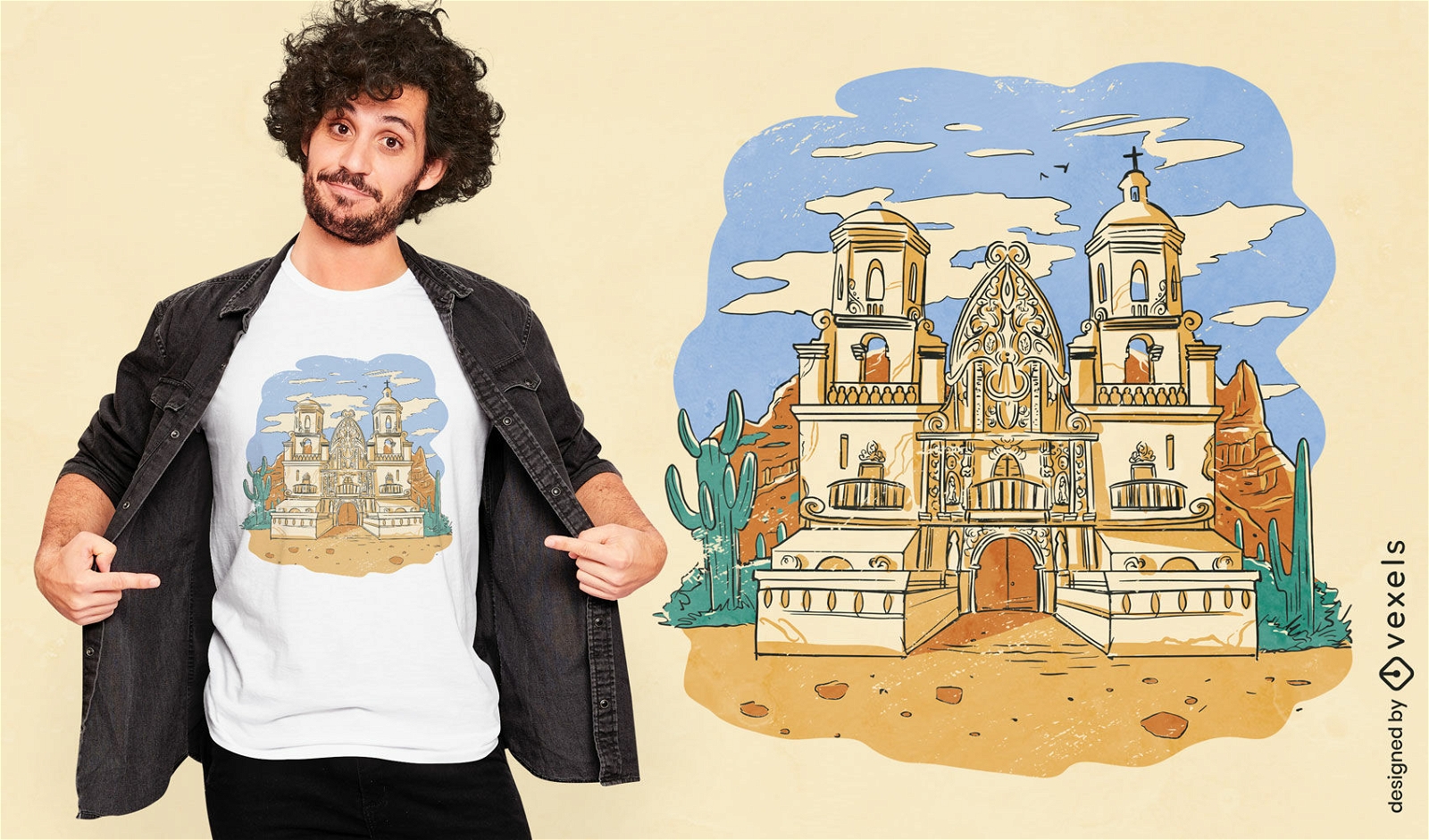 Church architecture in desert t-shirt design
