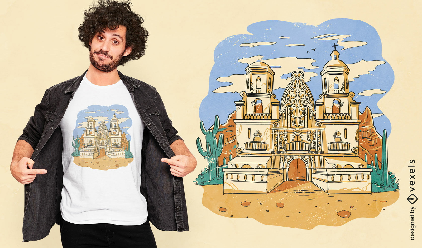 Kirchenarchitektur im Wüsten-T-Shirt-Design