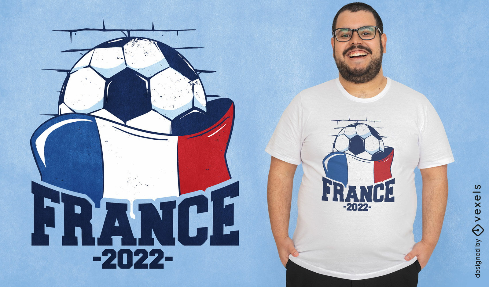 Bandeira da França e design de camiseta de bola de futebol