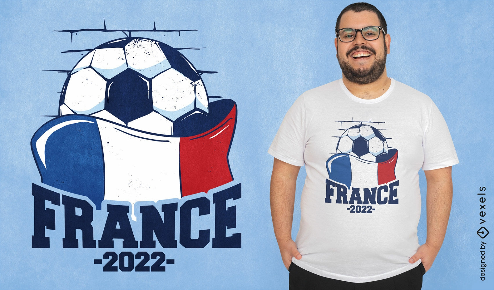 Dise?o de camiseta de bandera y bal?n de f?tbol de Francia