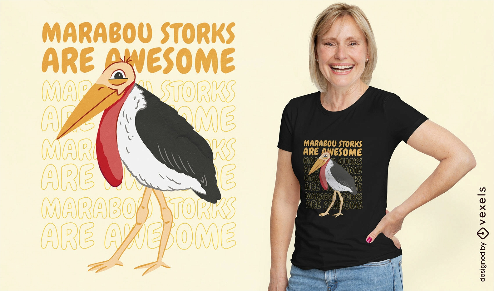 Diseño de camiseta animal pájaro cigüeña marabú