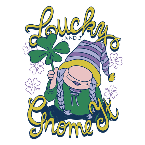 Lucky gnome with a four-leaf clover PNG Design