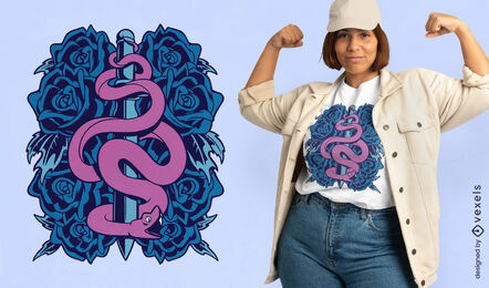 Design de camiseta de cobra e flores de espada