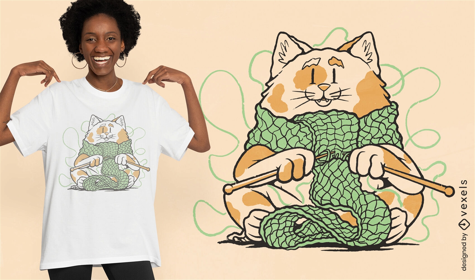 Cat animal knitting scarf t-shirt design