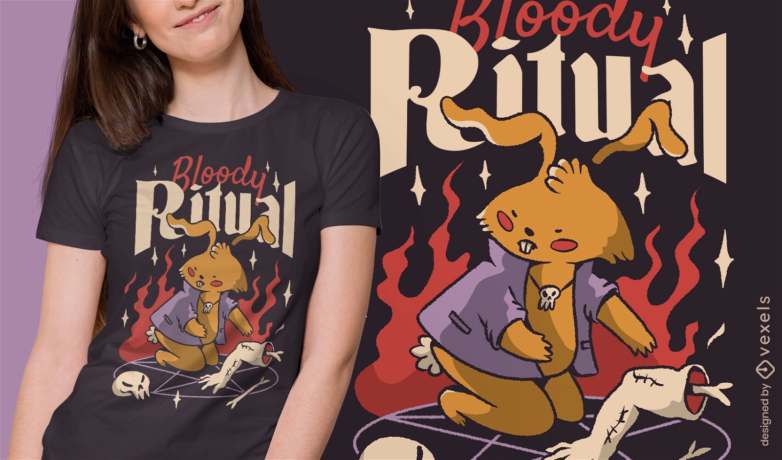 Satanisches Kaninchen-Tier-Ritual-T-Shirt-Design