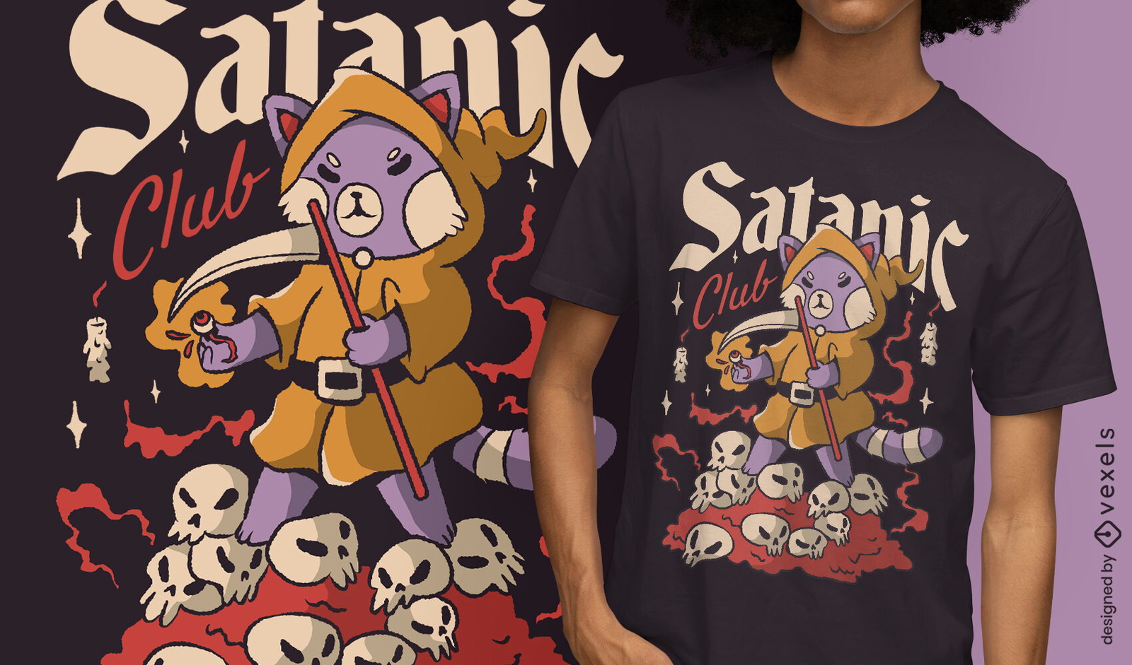 Diseño de camiseta de ritual animal de zorro satánico.