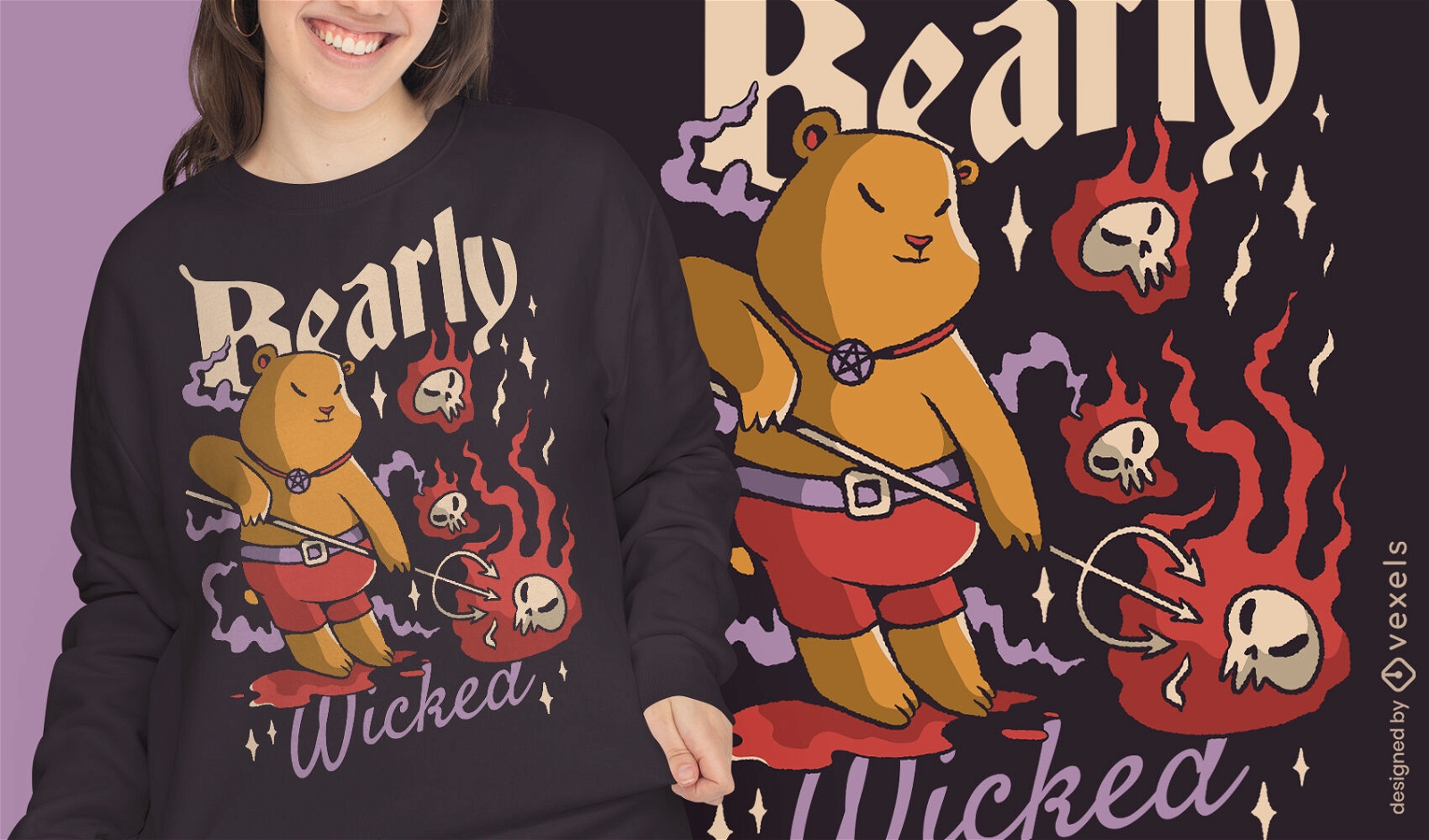 Diseño de camiseta de ritual animal de oso satánico.