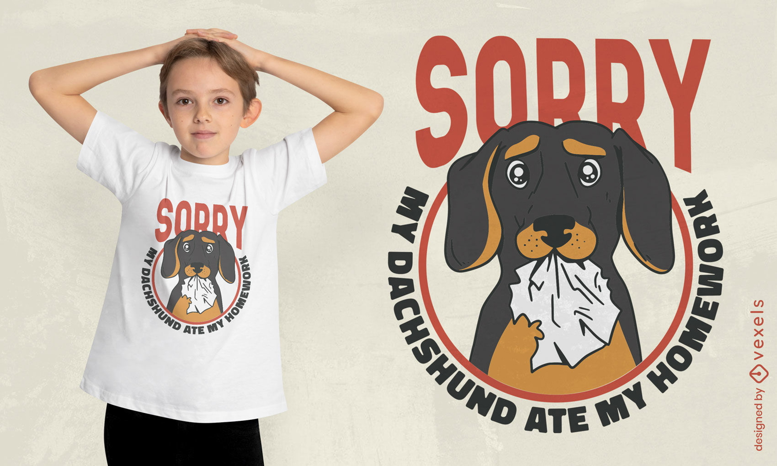Diseño de camiseta de perro salchicha comiendo tarea