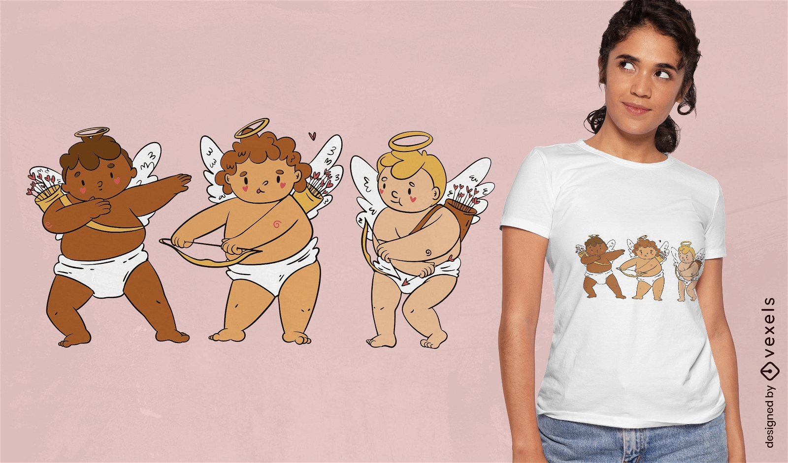 Três anjos cupidos dançando design de camiseta