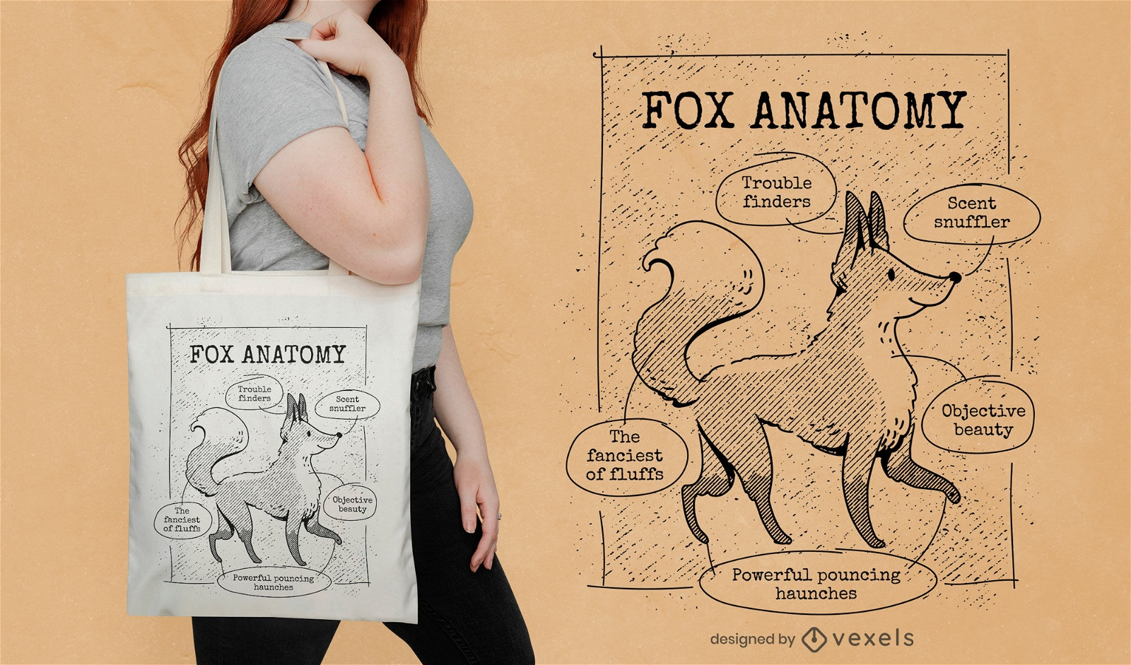 Fox anatomy tote bag design