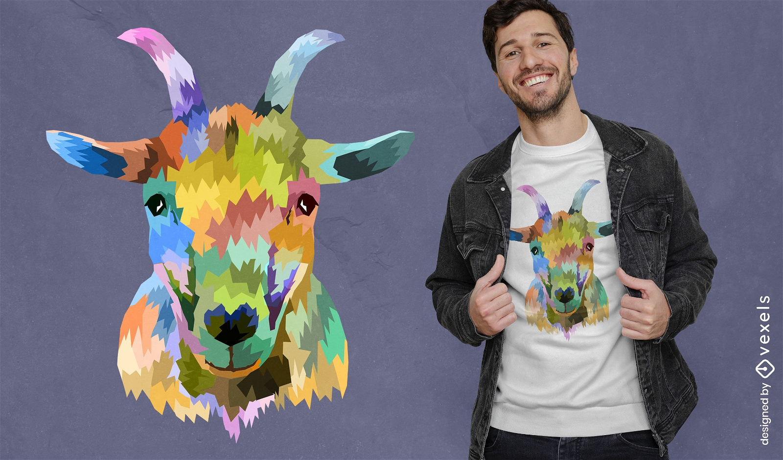 Diseño de camiseta de retrato de cabra colorido