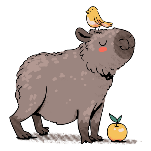 Capivara com passarinho pousado na cabeça Desenho PNG