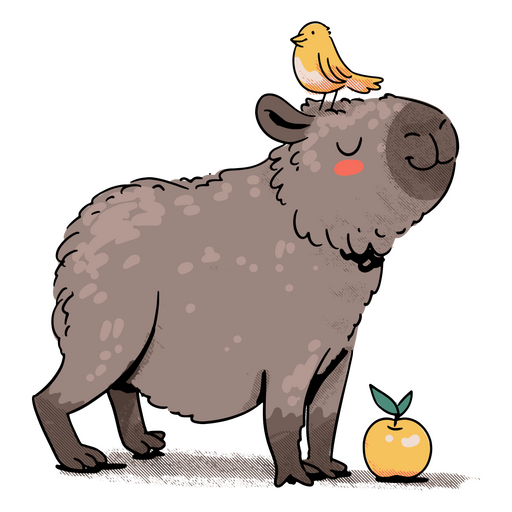 Capybara with a bird resting on its head PNG Design