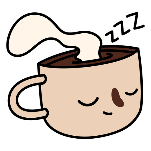 Xícara de café dos desenhos animados com rosto adormecido Desenho PNG