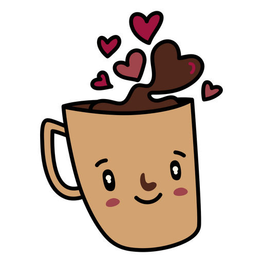 Cartoon-Kaffeetasse mit herzförmigen Blasen PNG-Design