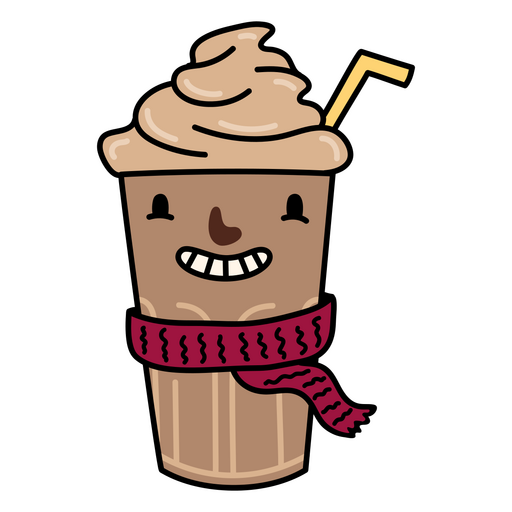 Cartoon cremige Kaffeetasse mit Schal PNG-Design