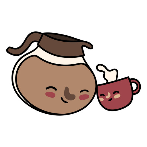 Bule de café de desenho animado com uma xícara de café fofa Desenho PNG