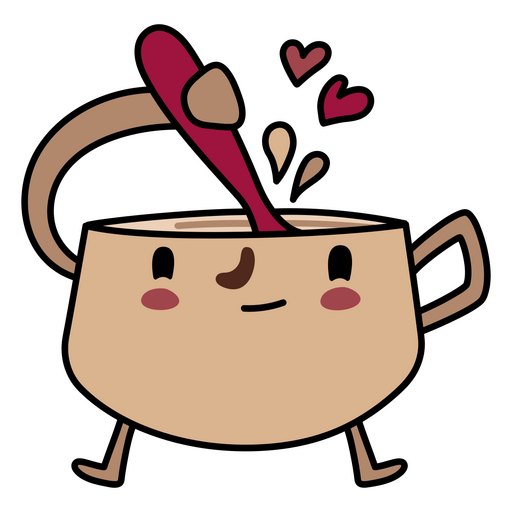 Cartoon coffee cup mixing itself with a spoon PNG Design
