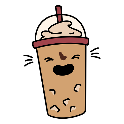 Bebida de café cremosa dos desenhos animados com rosto sorridente Desenho PNG