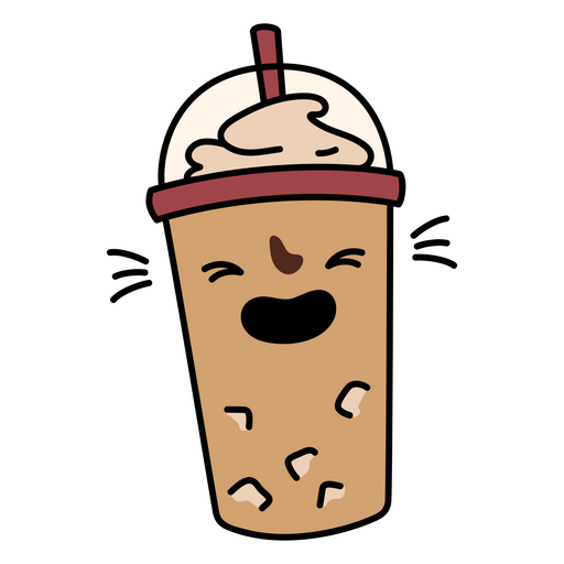 Bebida de café cremoso de dibujos animados con cara sonriente Diseño PNG