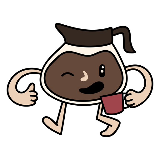 Engraçado desenho de pote de café bebendo Desenho PNG