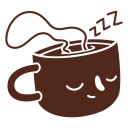 Xícara de café cortada em desenho animado dormindo Desenho PNG