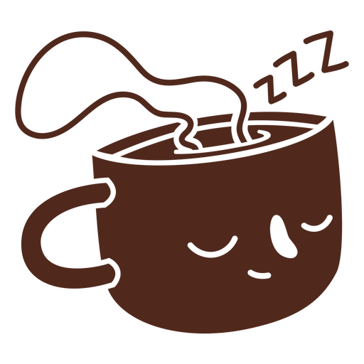 Xícara de café cortada em desenho animado dormindo Desenho PNG