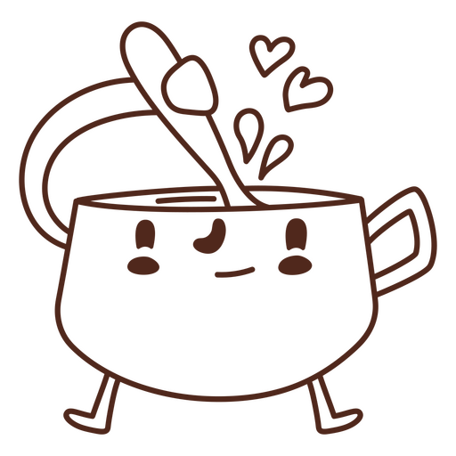 Taza de café sonriente mezclándose con una cuchara Diseño PNG