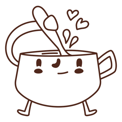 Xícara de café sorridente misturando-se com uma colher Desenho PNG