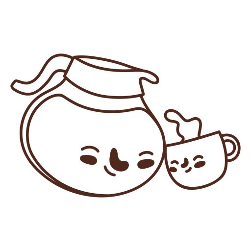 Kaffeekanne und Tasse gefüllter Strich PNG-Design