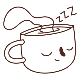 Xícara de café cheia de desenhos animados de derrame dormindo Desenho PNG