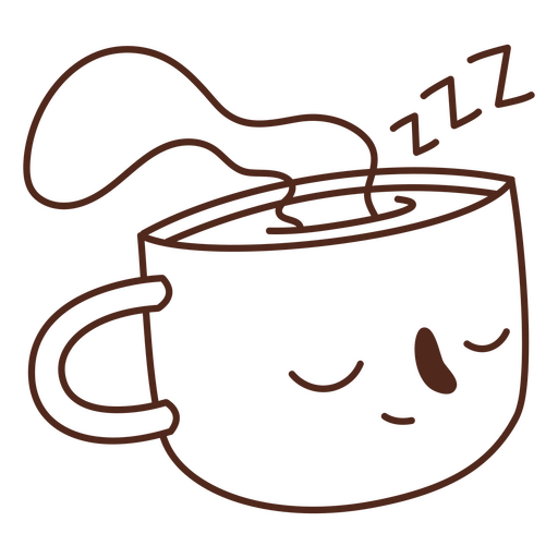 Coffee cup filled stroke cartoon sleeping PNG Design