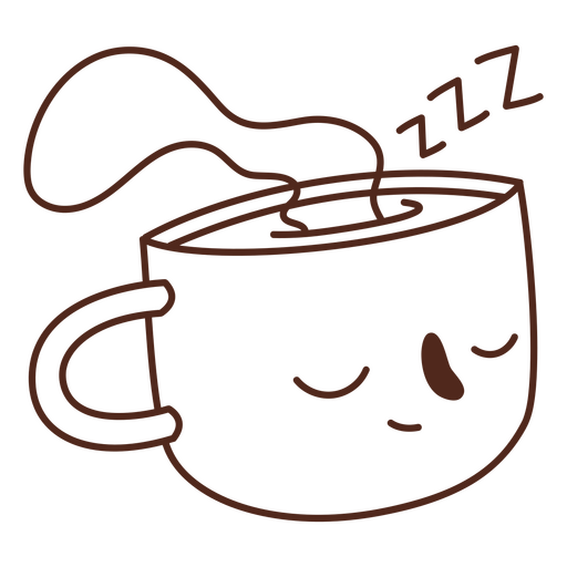 Xícara de café cheia de desenhos animados de derrame dormindo Desenho PNG