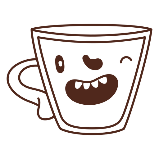 Smiling coffee cup stroke outline PNG Design