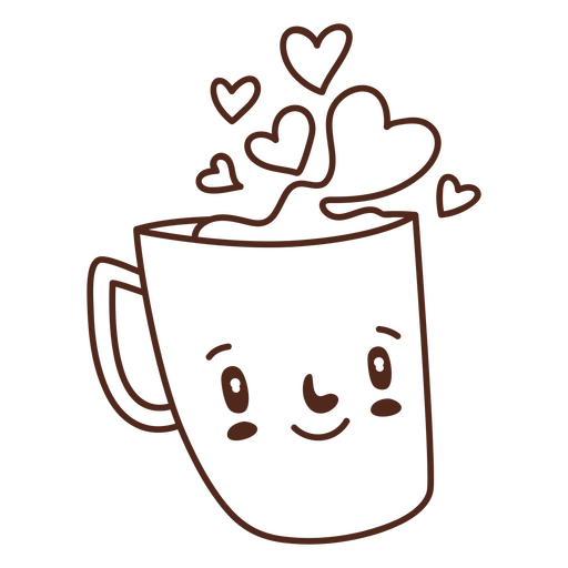 Contorno de traçado de xícara de café romântico Desenho PNG