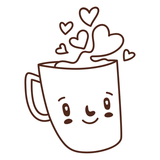 Esquema de trazo de taza de café romántico Diseño PNG