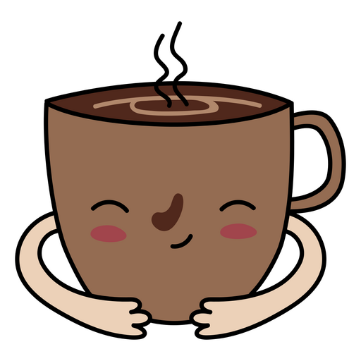 Cute dibujos animados de taza de café humeante Diseño PNG