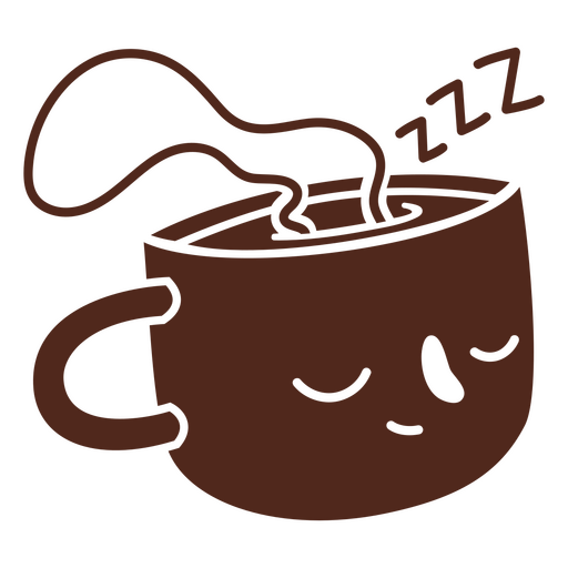 Sleeping steamy coffee cup cut out silhouette    PNG Design