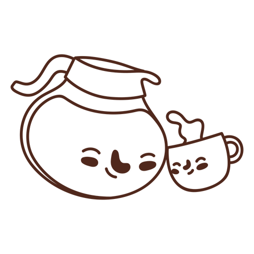 Coffee pot and coffee cup stroke outline PNG Design