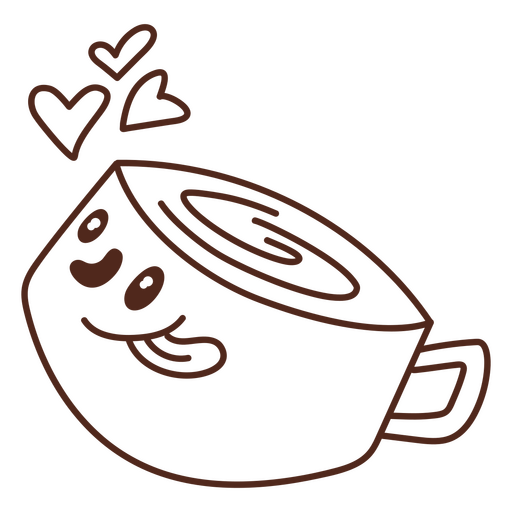 Romantische Kaffeetasse, die verschmitzt lächelt PNG-Design