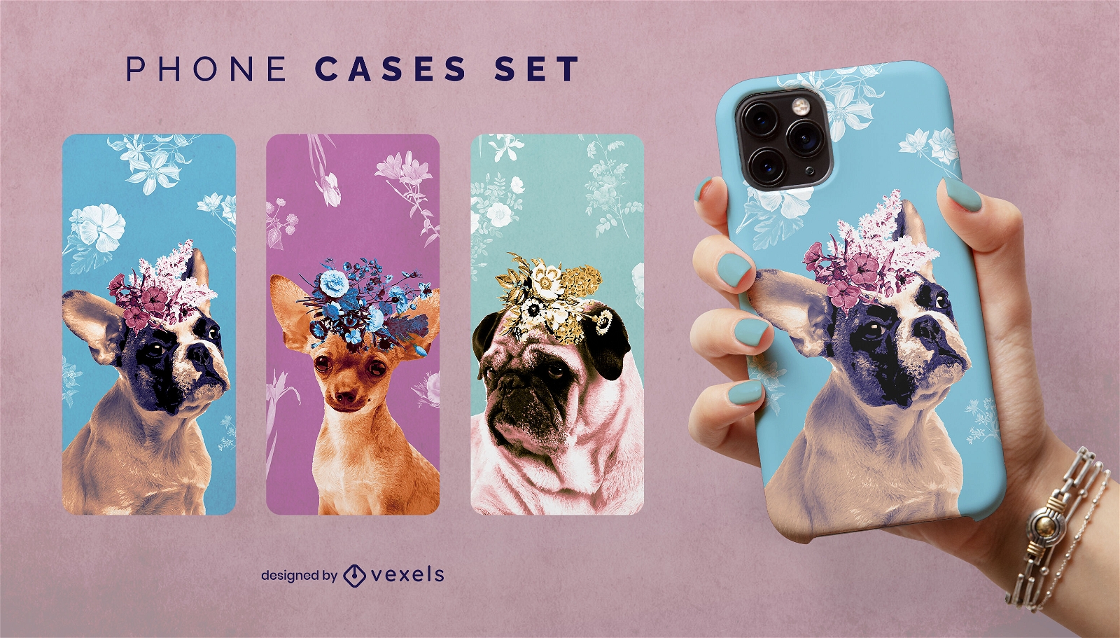Dog animals with flowers phone case psd set