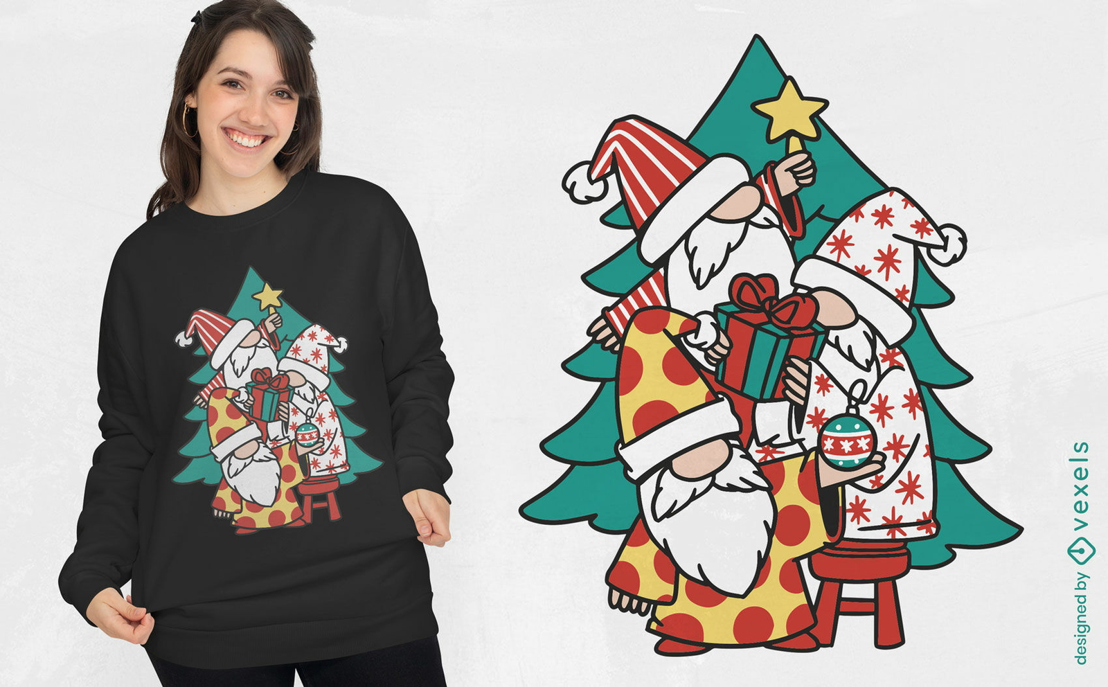 Gnomos de Natal com design de t-shirt de árvore