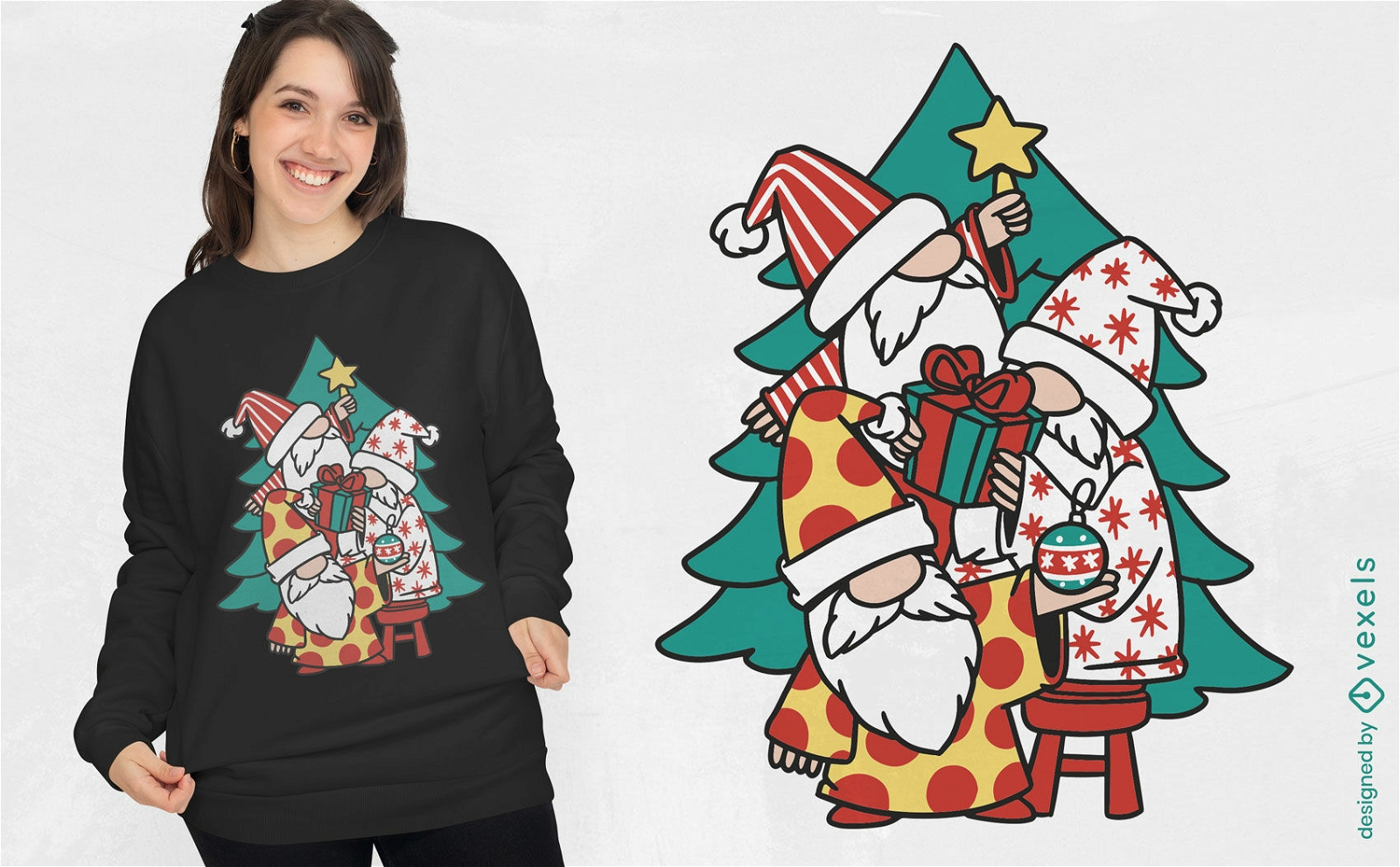Weihnachtszwerge mit Baum-T-Shirt-Design