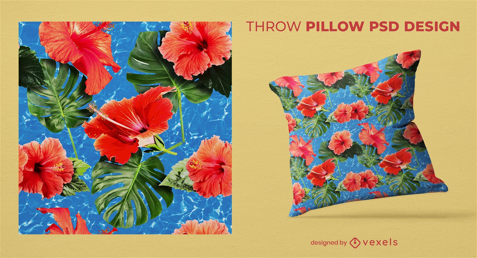 Tropical flowers and leaves throw pillow design