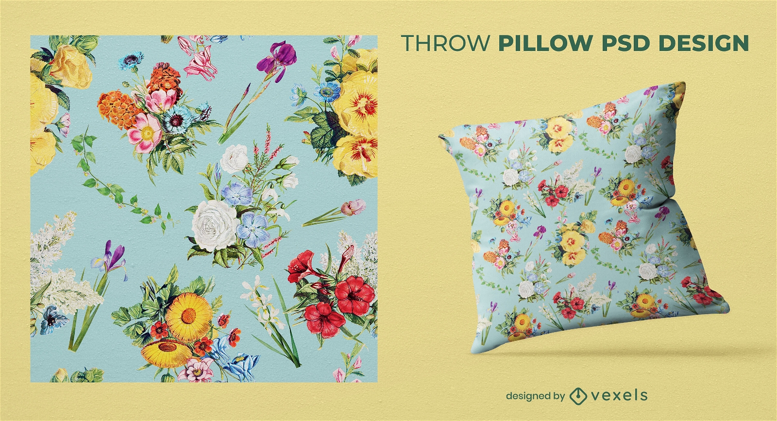 Vintage flowers pattern throw pillow design